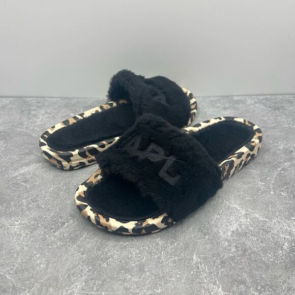 NIB APL Athletic Propulsion Labs Black Shearling Leopard Slides Size 6 - Picture 3 of 13